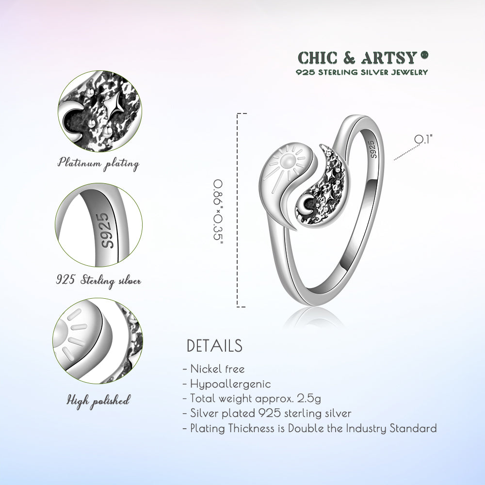 925 Sterling Silver Open Ring Sun Moon Universe Ring Moon Sun Thumb Ring
