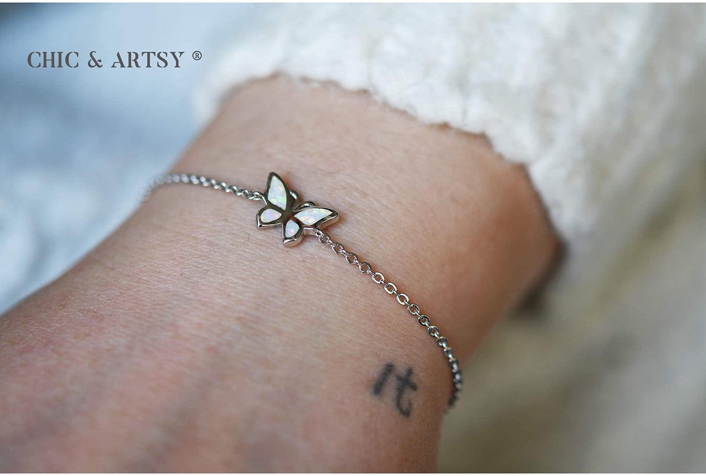 925 Sterling Silver Synthetic Opal Butterfly Bracelets