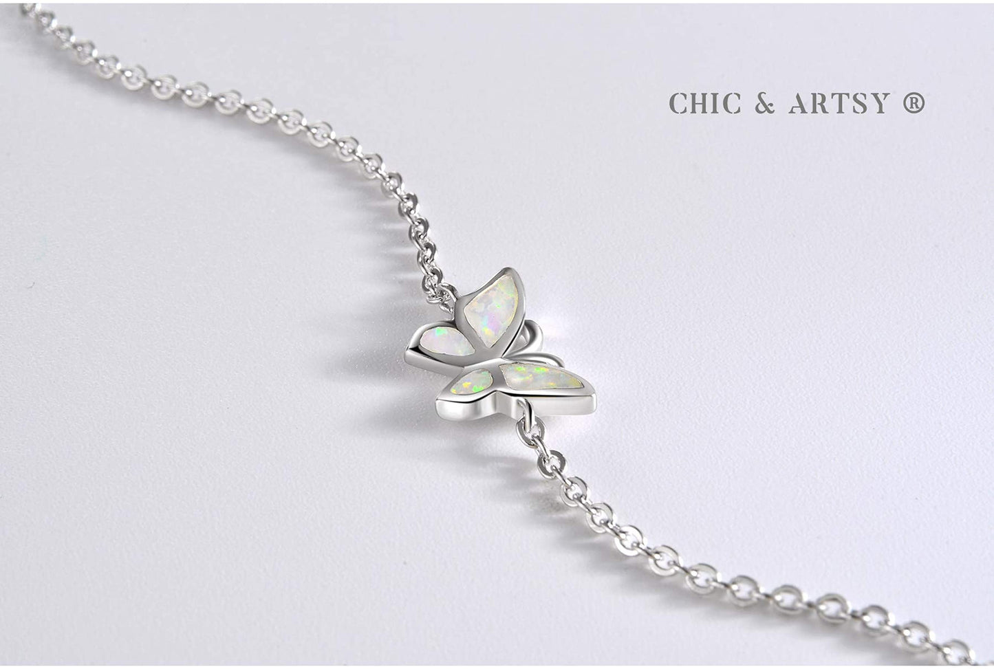 925 Sterling Silver Synthetic Opal Butterfly Bracelets
