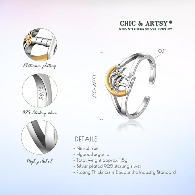 925 Sterling Silver Palm Trees Toe Rings for Women Open Toe Rings