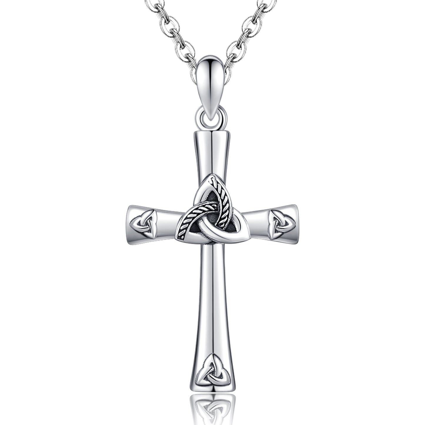 925 Sterling Silver Celtic Knot Cross Pendant Necklace
