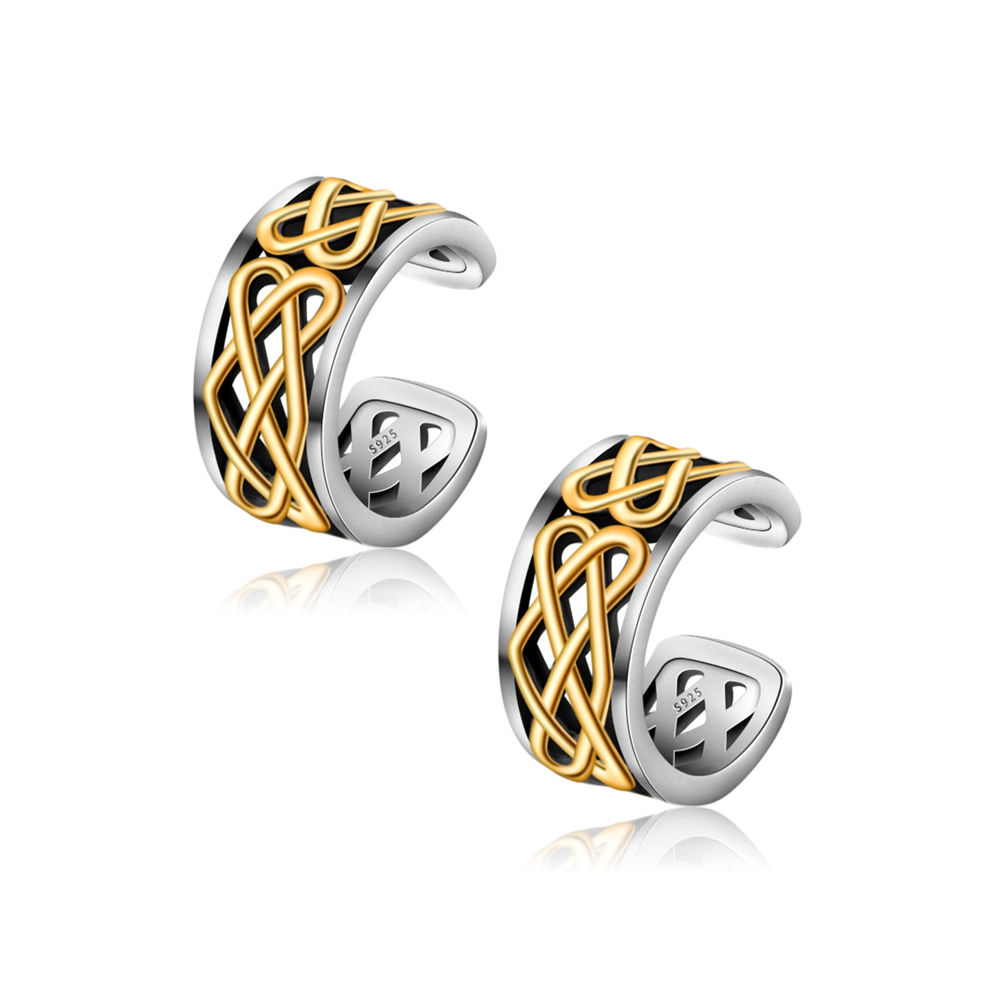 925 Sterling Silver Goth Celtic Knot Ear Cuffs Earrings Adjustable