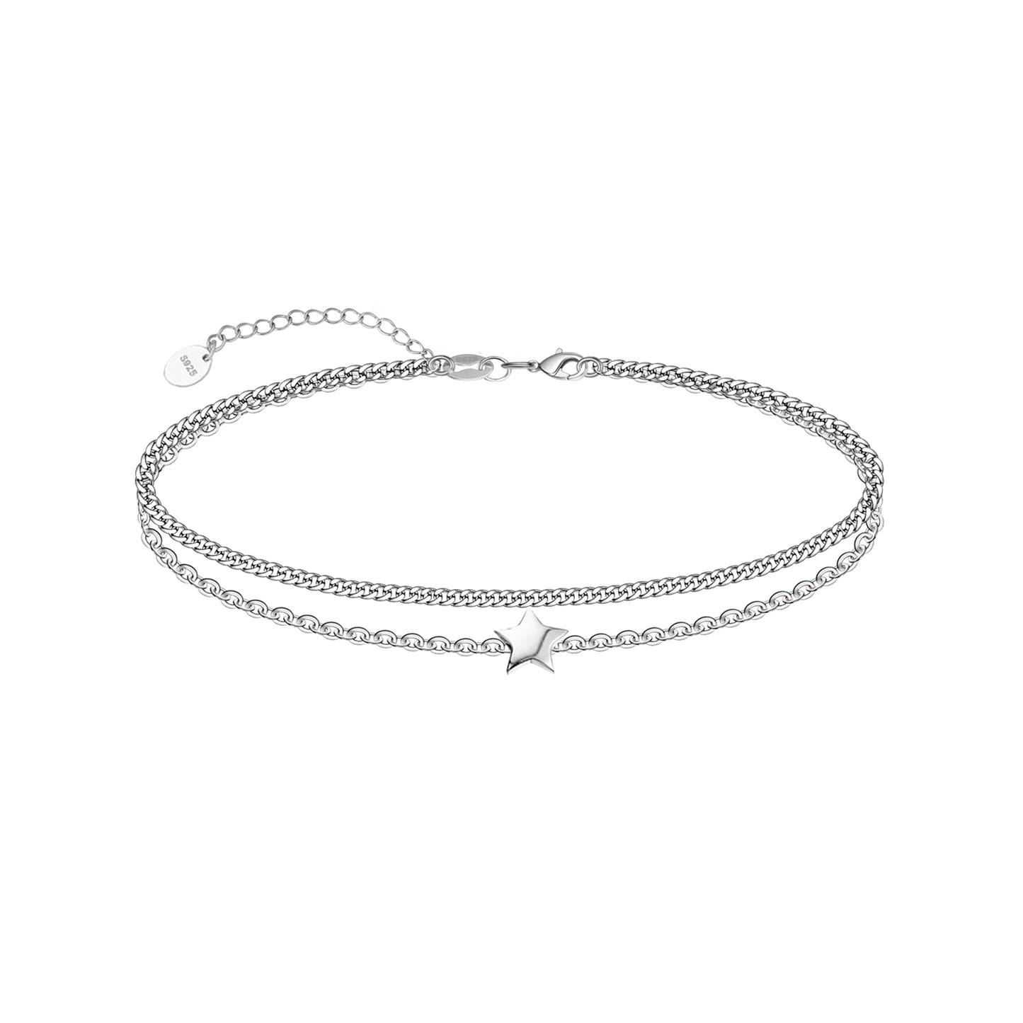 925 Sterling Silver Star Ankle Bracelet Summer Beach Sandals Multilayer Anklet Bracelets