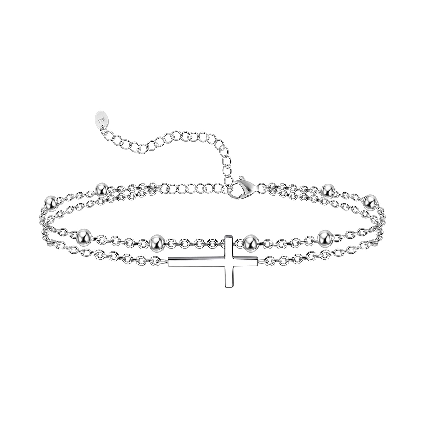 925 Sterling Silver Cross Anklet Bracelet