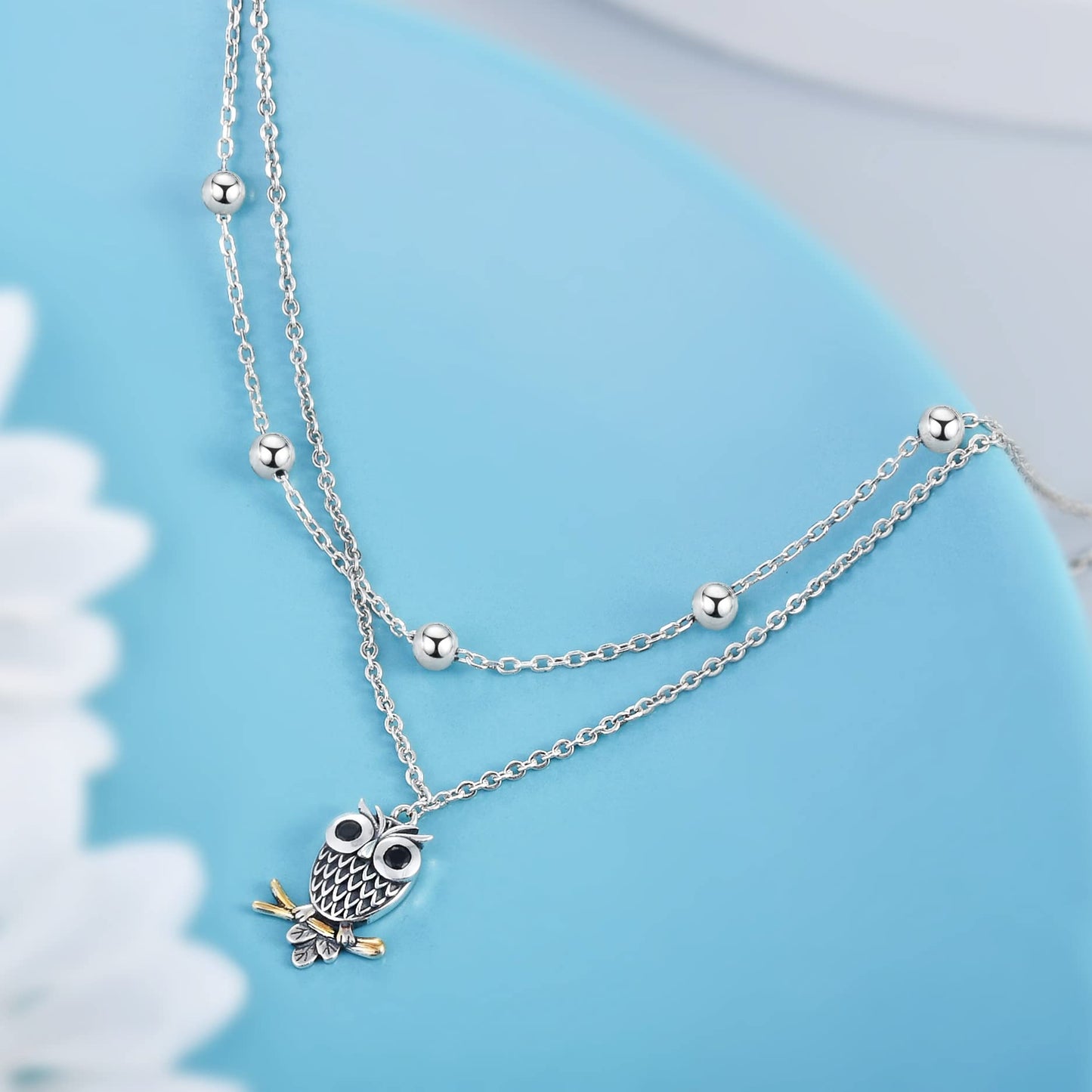 Owl Anklets 925 Sterling Silver Oxidized Owl Anklets Dainty Layered Beaded Anklet Bracelets for Women
