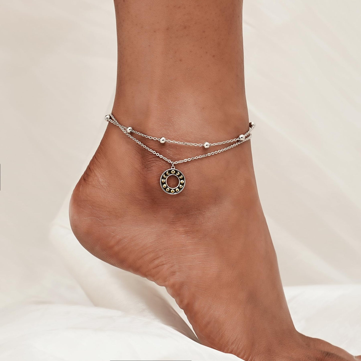 Moon Phase Anklets 925 Sterling Silver Dainty Layered Moon Phase Anklets Bracelets