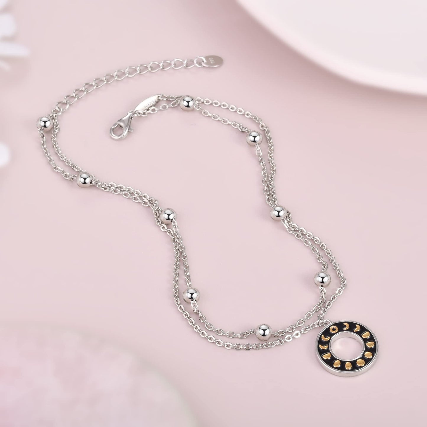 Moon Phase Anklets 925 Sterling Silver Dainty Layered Moon Phase Anklets Bracelets