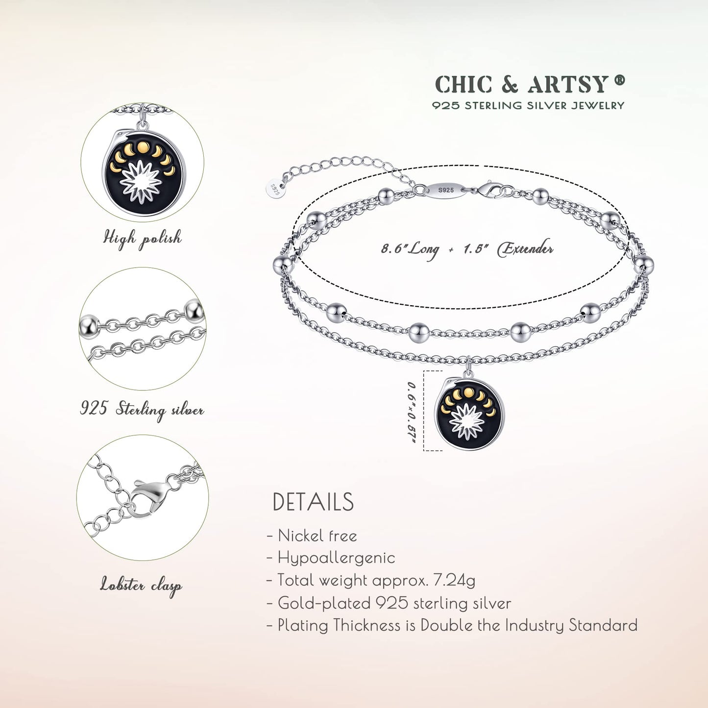 Moon Phase Anklets 925 Sterling Silver Phases of The Moon Anklets Bracelets