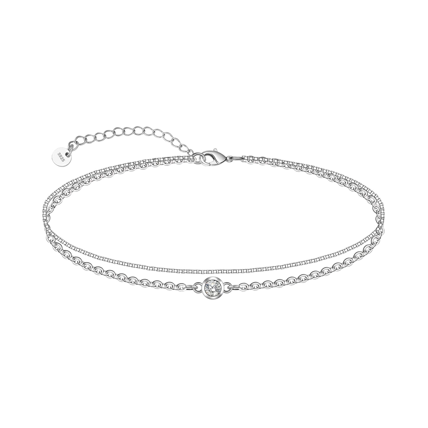 925 Sterling Silver White CZ Ankle Bracelets