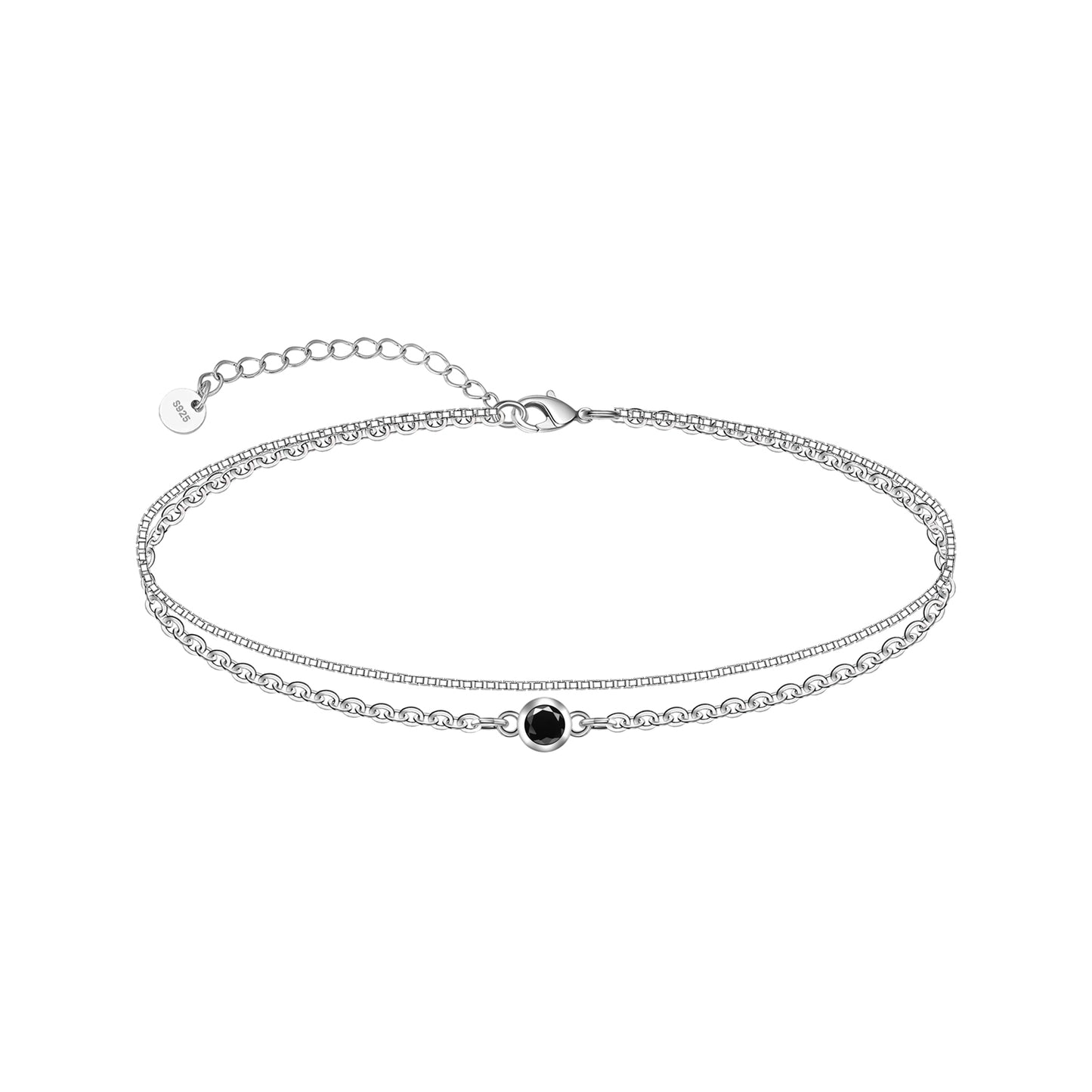 925 Sterling Silver Black CZ Ankle Bracelets