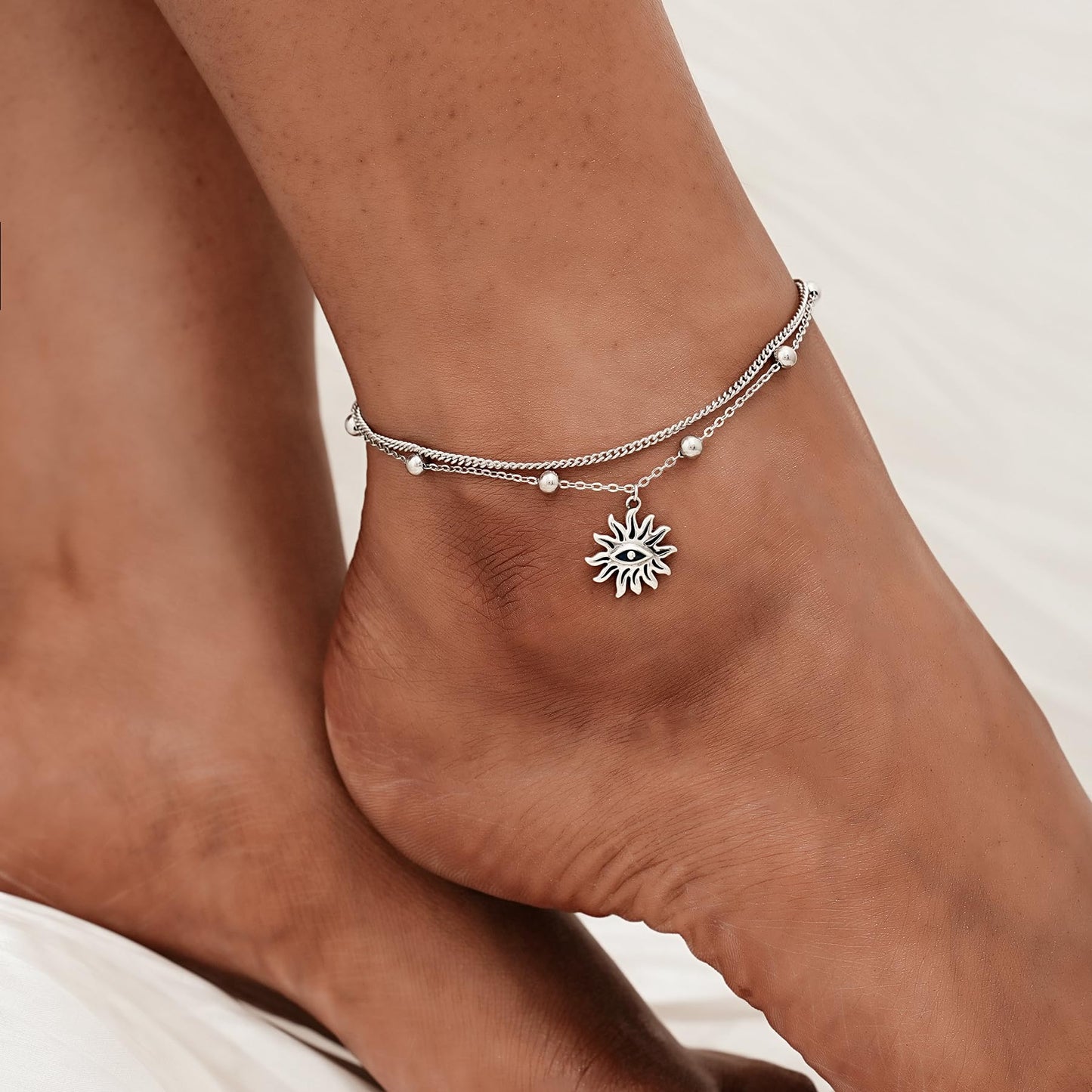 Evil Eyes Anklets 925 Sterling Silver Evil Eyes Anklet Bracelet Boho Blue Evil Eye Anklets