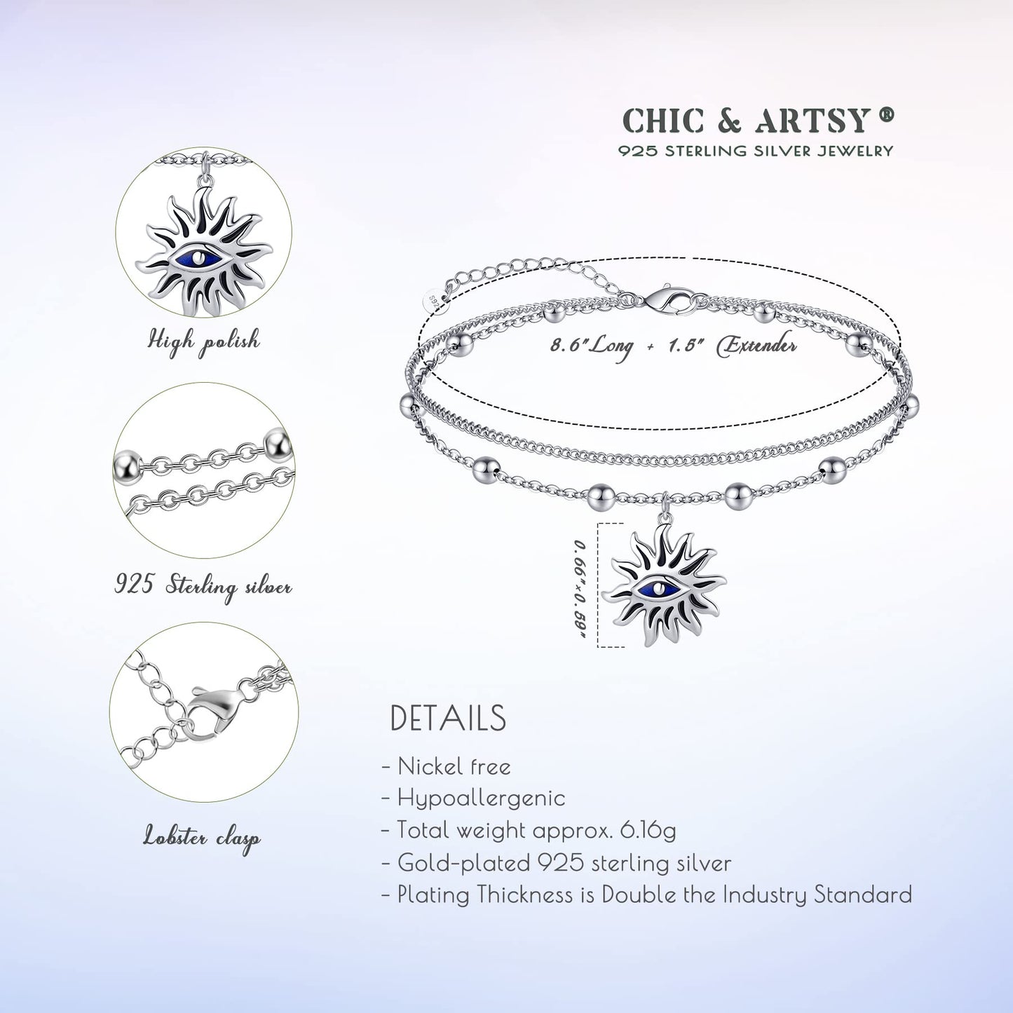 Evil Eyes Anklets 925 Sterling Silver Evil Eyes Anklet Bracelet Boho Blue Evil Eye Anklets