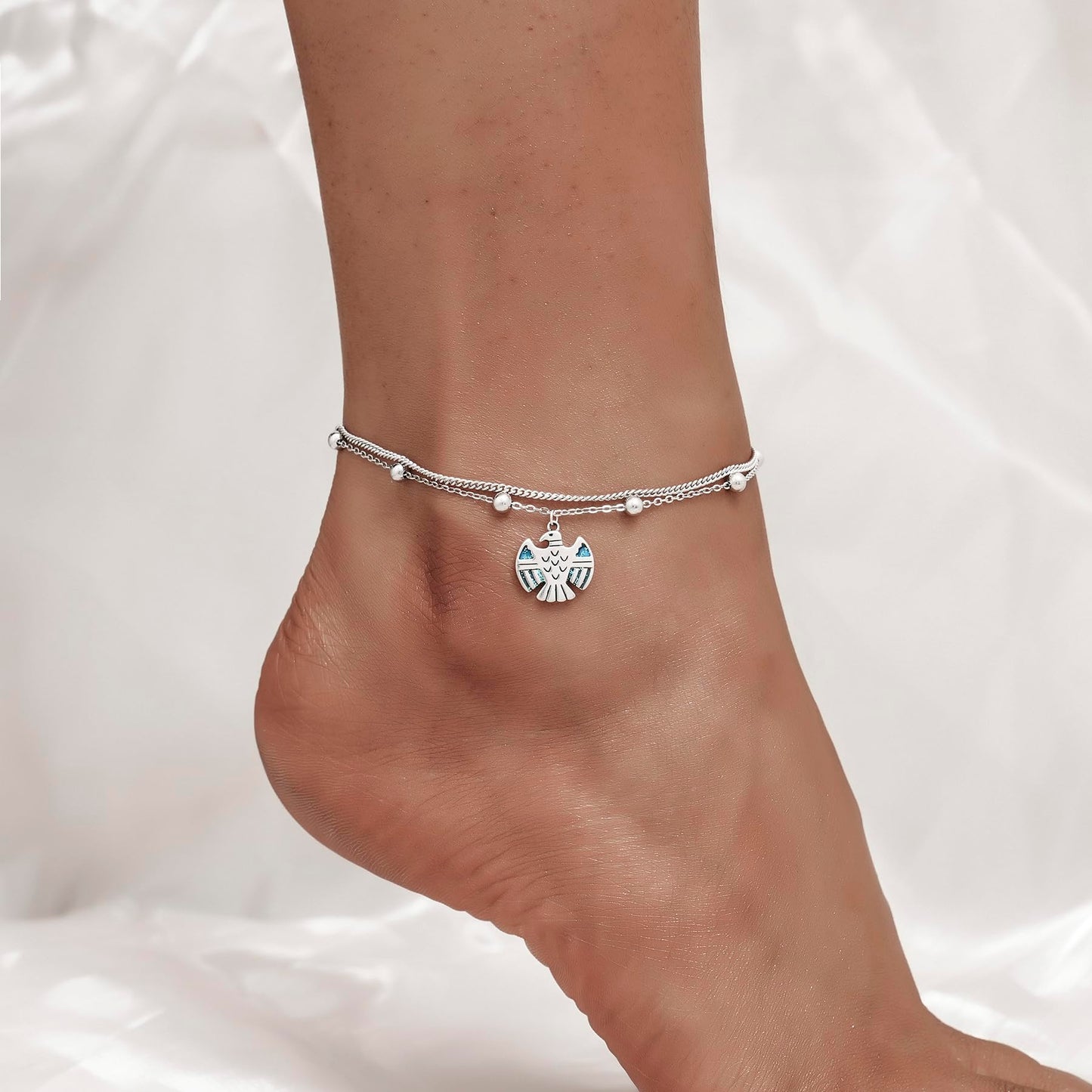 Anklet Bracelet for Women 925 Sterling Silver Eagle Layered Anklet Bracelet
