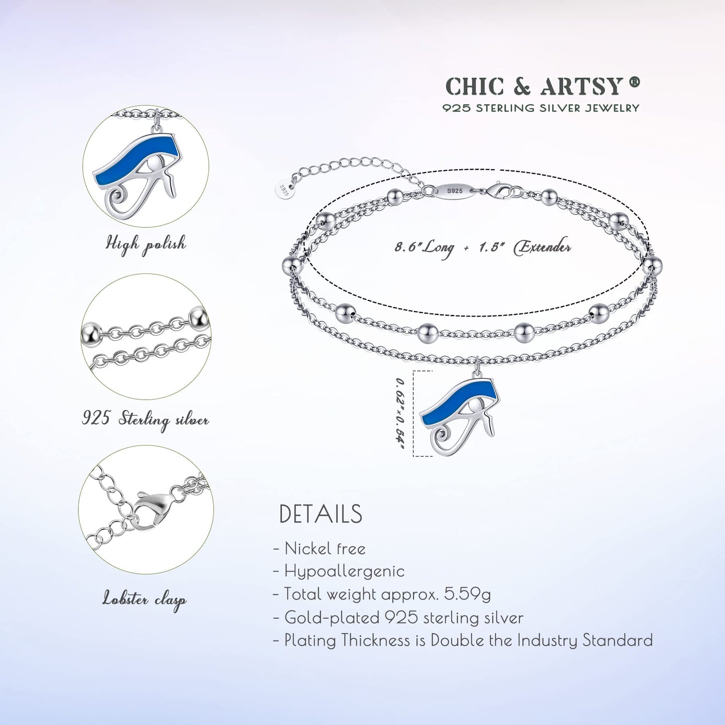 Eye of Horus Anklet 925 Sterling Silver Egyptian Eye of Horus Ankle Bracelet for Women