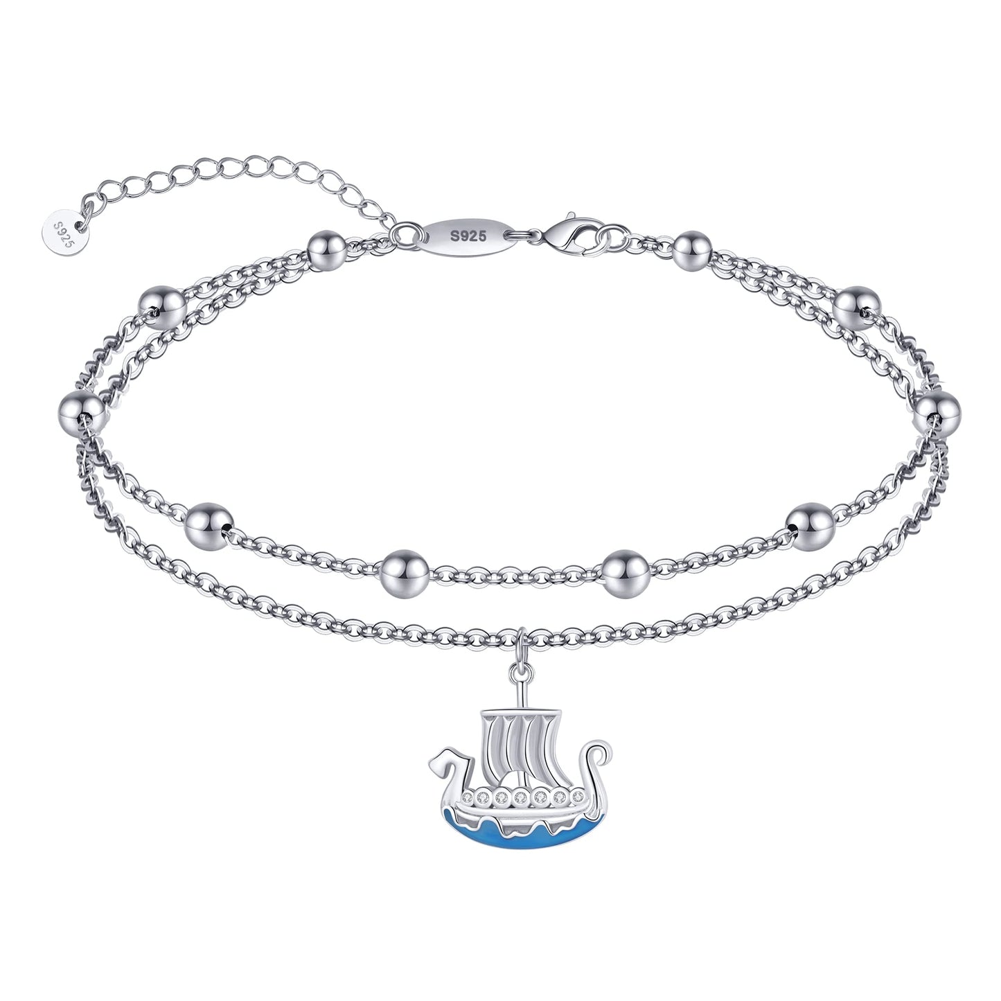 Viking Boat Anklet 925 Sterling Silver Viking Long Ankle Bracelets