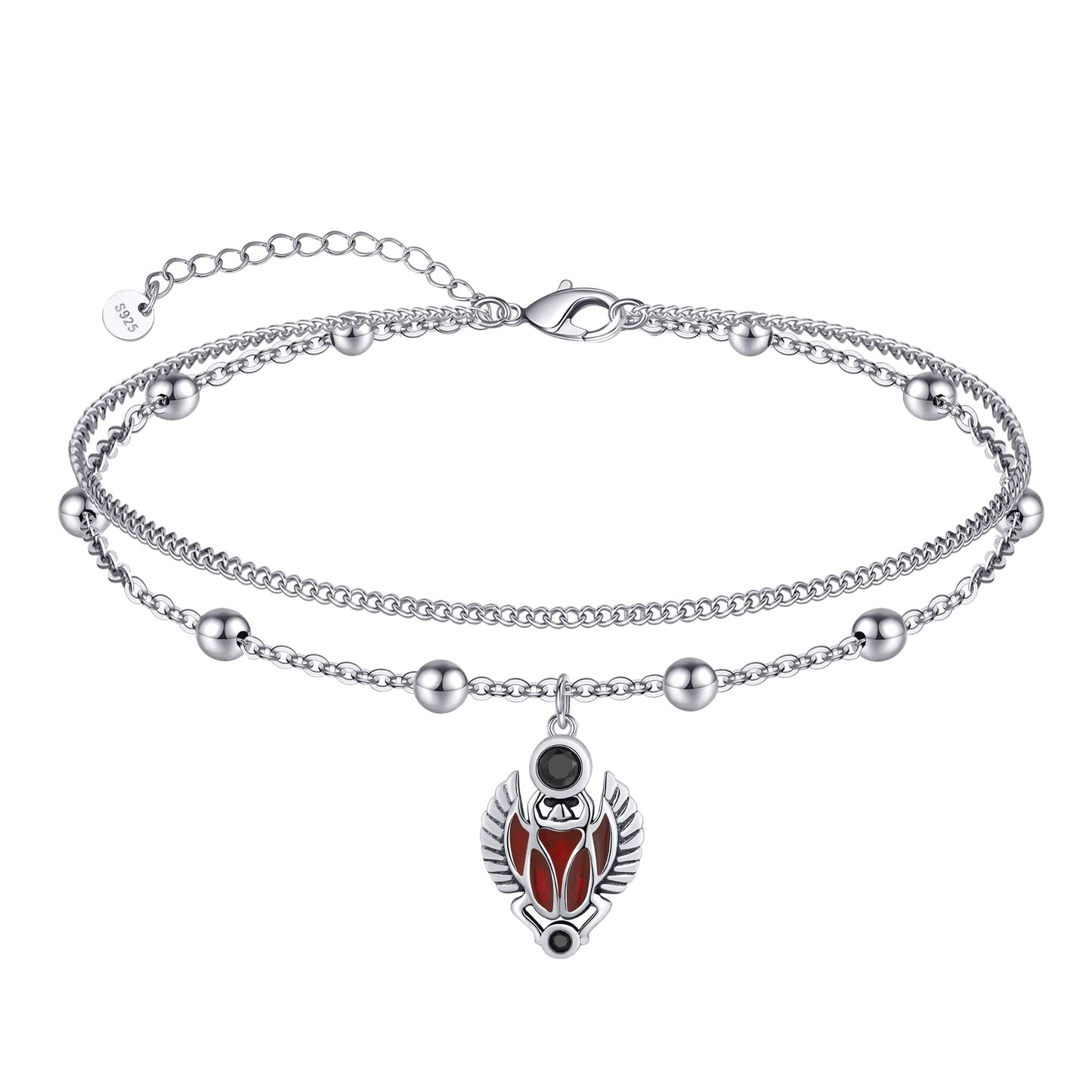 Scarab Anklet 925 Sterling Silver Cute Egyptian Scarab Beetle Charm Ankle Bracelets