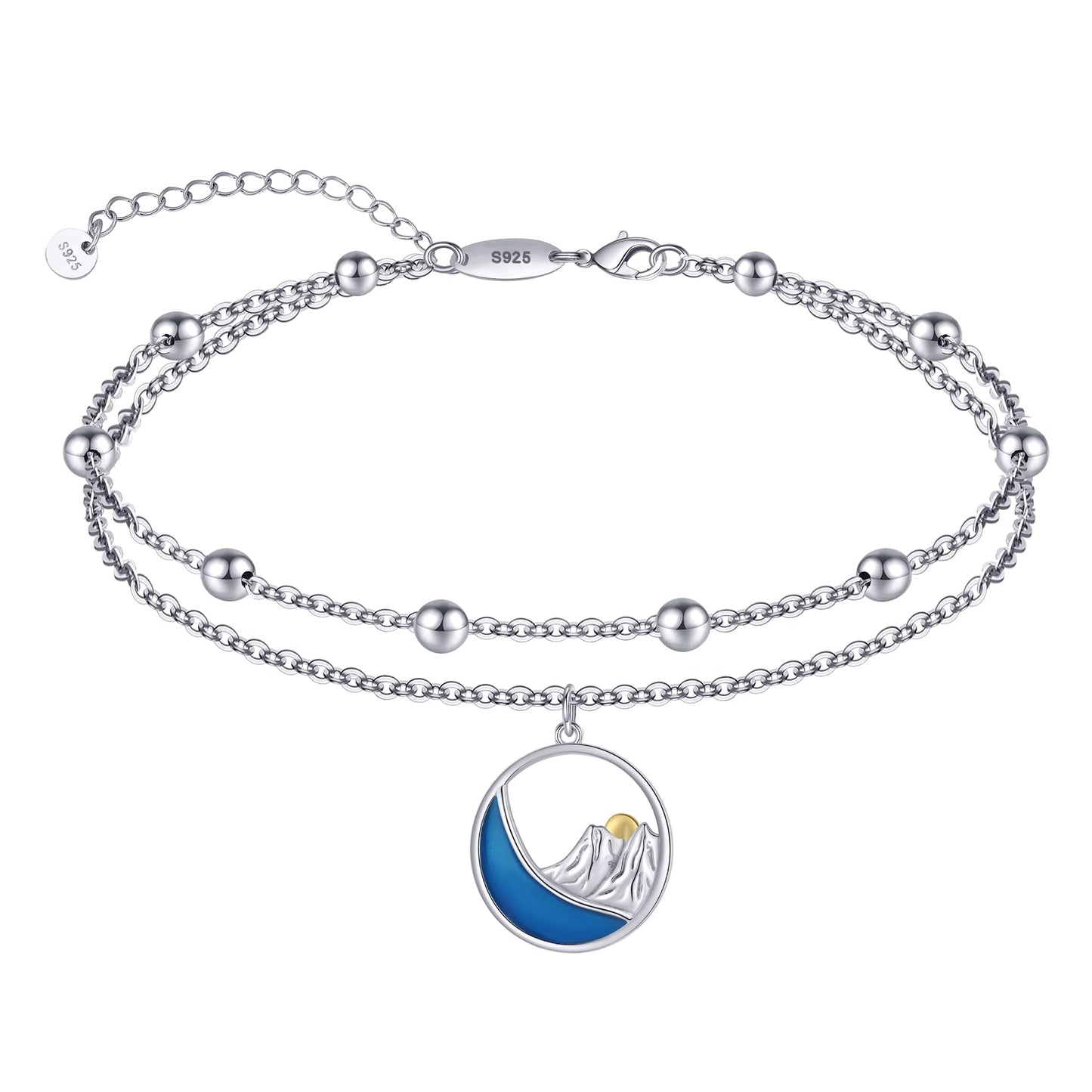 Mountain Anklet 925 Sterling Silver Simple Sun Hiking Mountain Anklet Bracelets