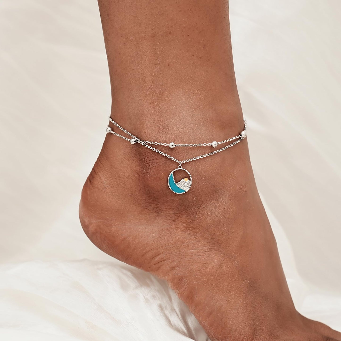 Mountain Anklet 925 Sterling Silver Simple Sun Hiking Mountain Anklet Bracelets