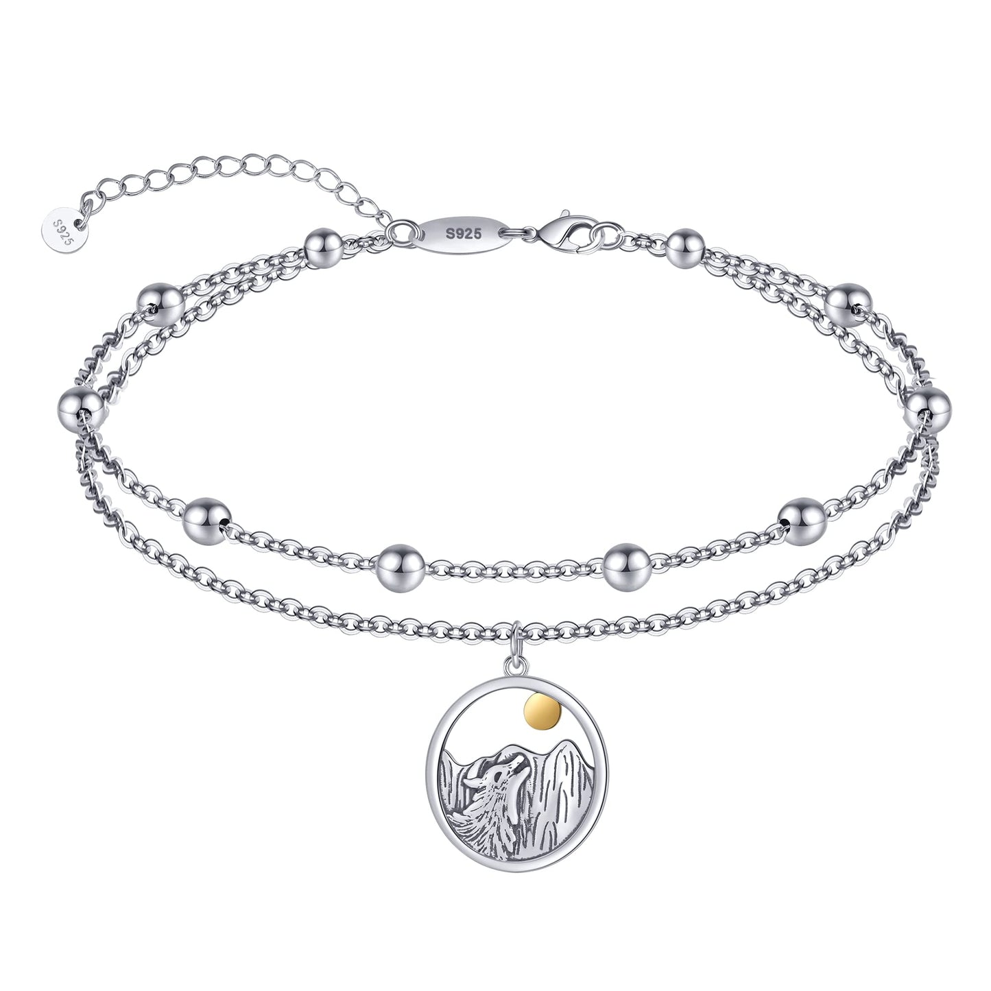 Wolf Mountain Anklet 925 Sterling Silver Simple Sun Hiking Mountain Anklet Bracelets