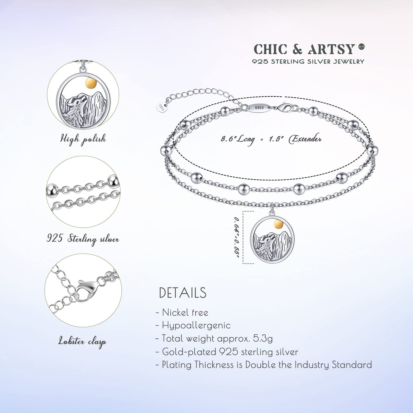 Wolf Mountain Anklet 925 Sterling Silver Simple Sun Hiking Mountain Anklet Bracelets