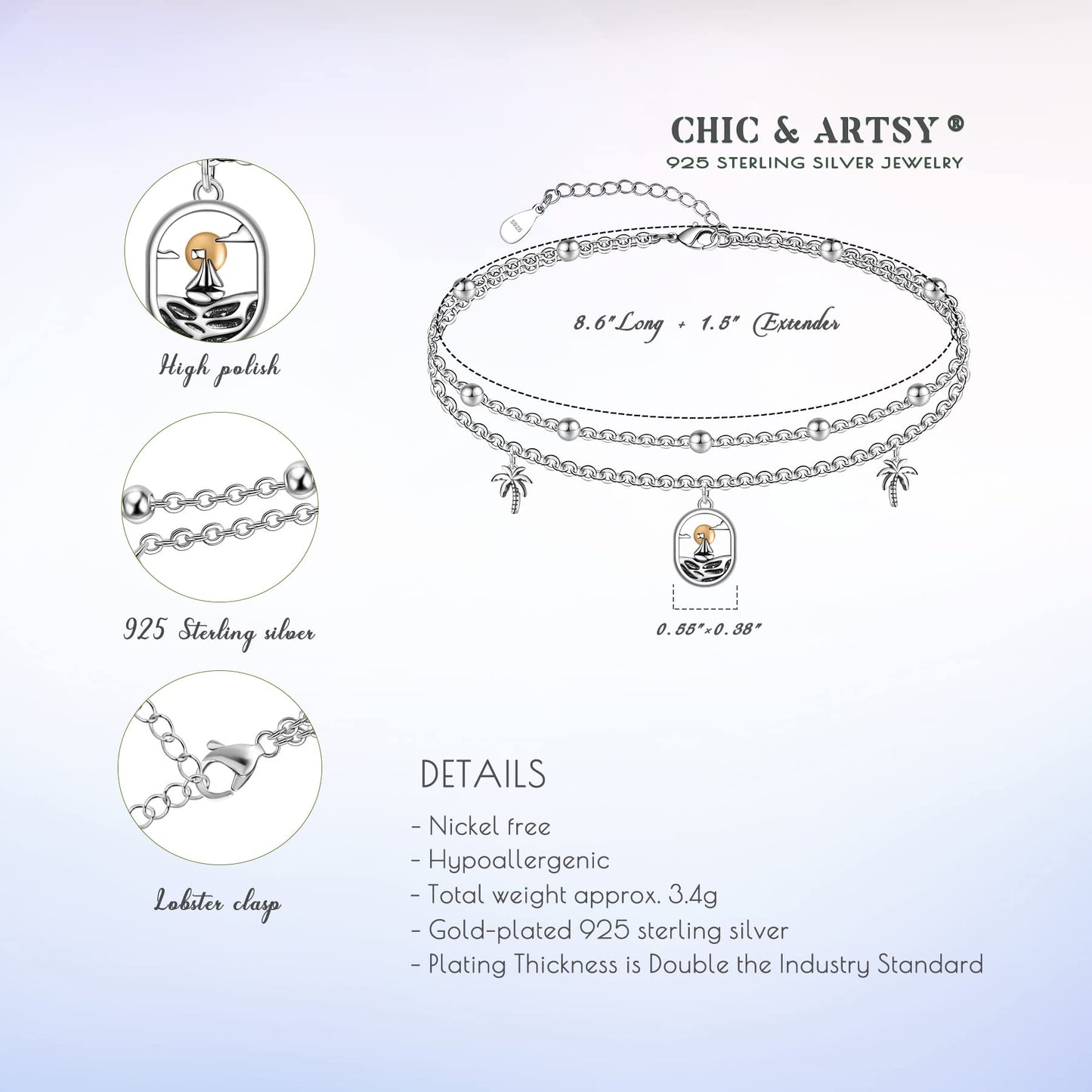 Ankle Bracelet 925 Sterling Silver Sailboat Anklet for Women