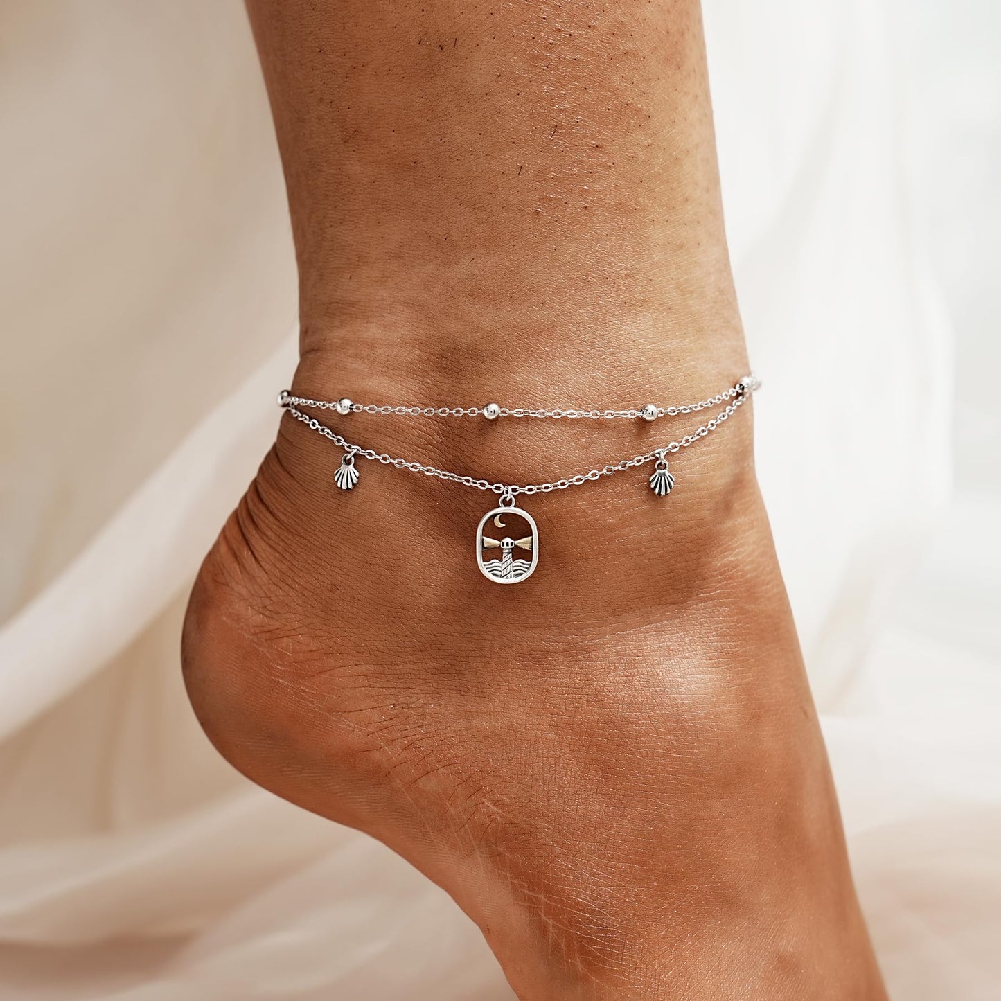 Ankle Bracelet 925 Sterling Silver lighthouse Anklet 10 Inches Beachy Anklets for Women
