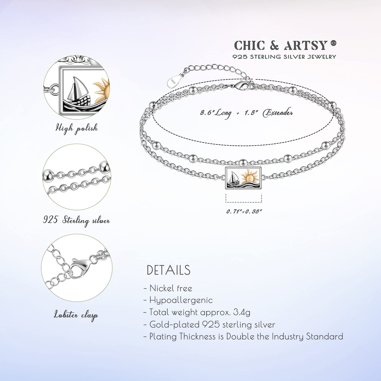 Ankle Bracelet 925 Sterling Silver Sailboat Sun Anklet Dainty Sailboat Anklets for Women