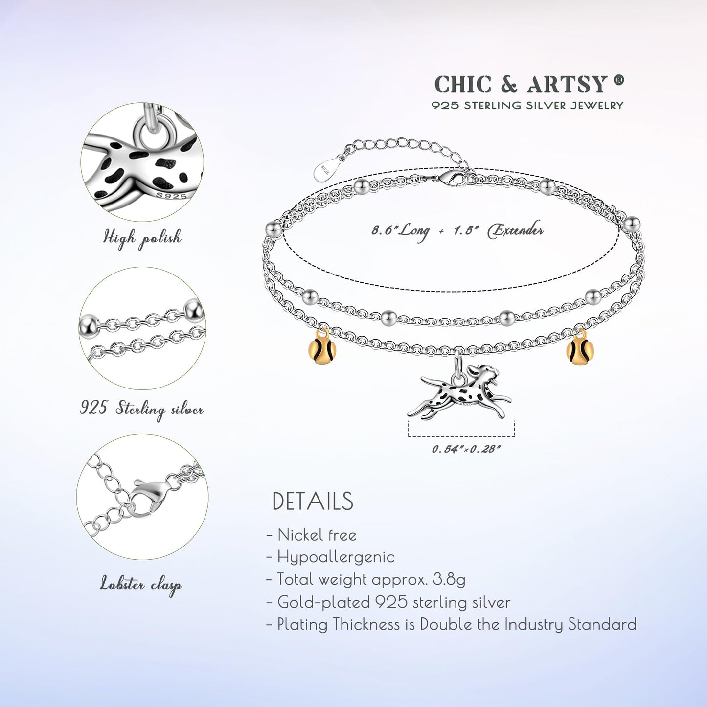 Ankle Bracelet 925 Sterling Silver Dog Anklet Dainty Layered Ankle Bracelet for Women