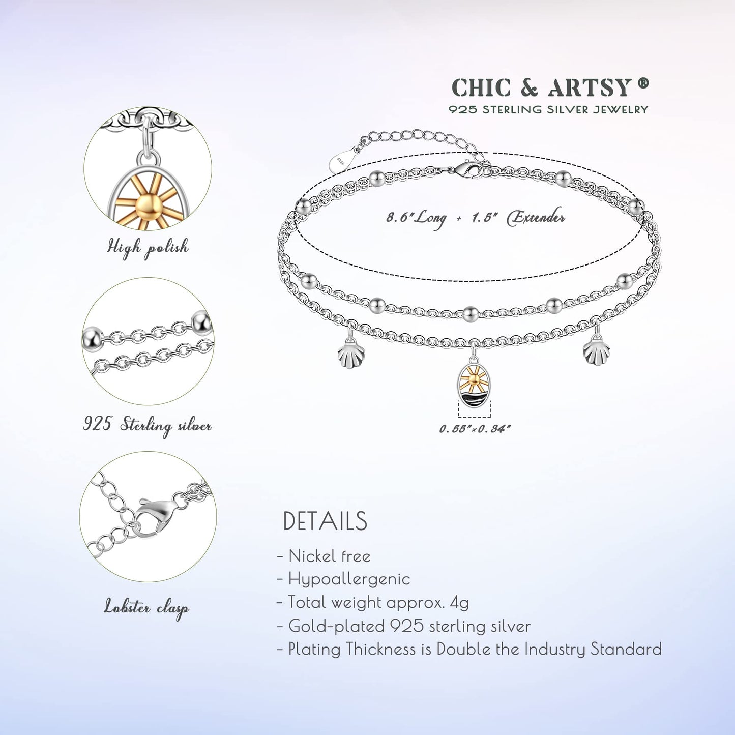 Sun Anklet 925 Sterling Silver Sun Anklets for Women