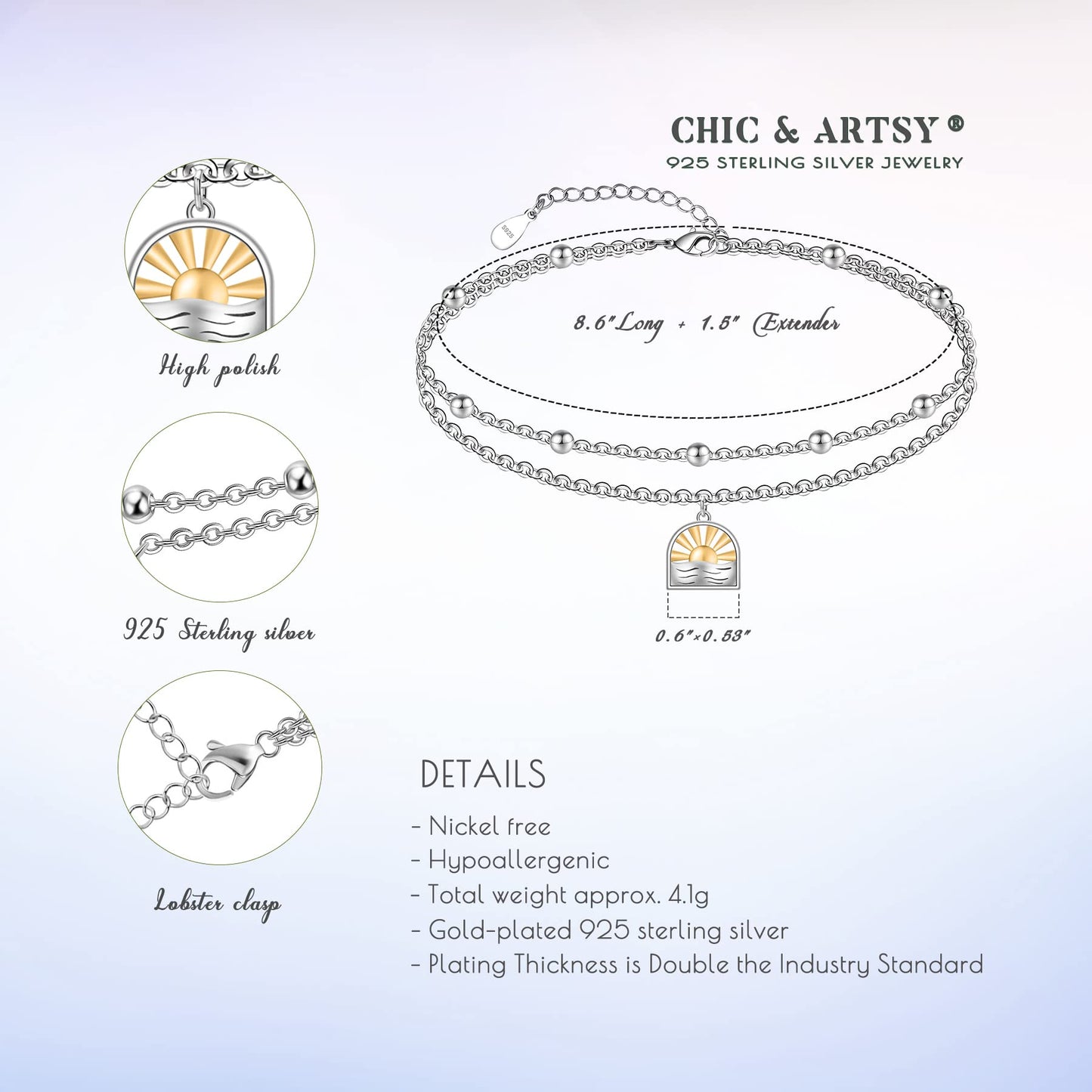 Ankle Bracelet 925 Sterling Silver Sun Anklet Sun Beach Anklets for Women
