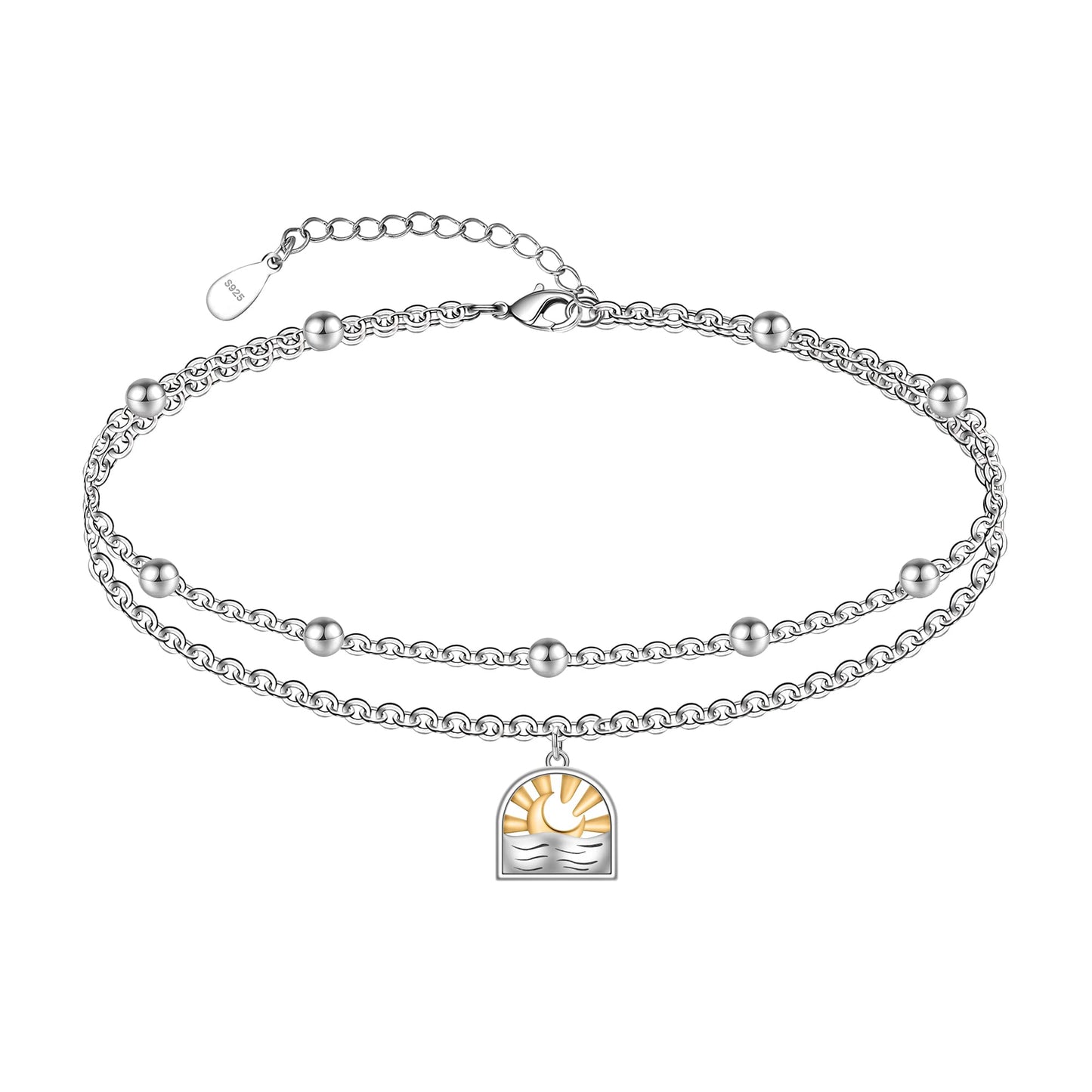 Sun Anklet 925 Sterling Silver Sun Moon Anklet Bracelets for Women