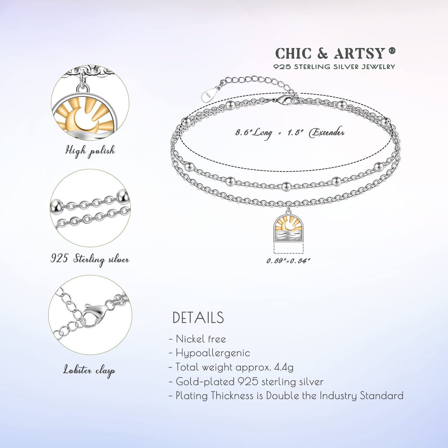 Sun Anklet 925 Sterling Silver Sun Moon Anklet Bracelets for Women