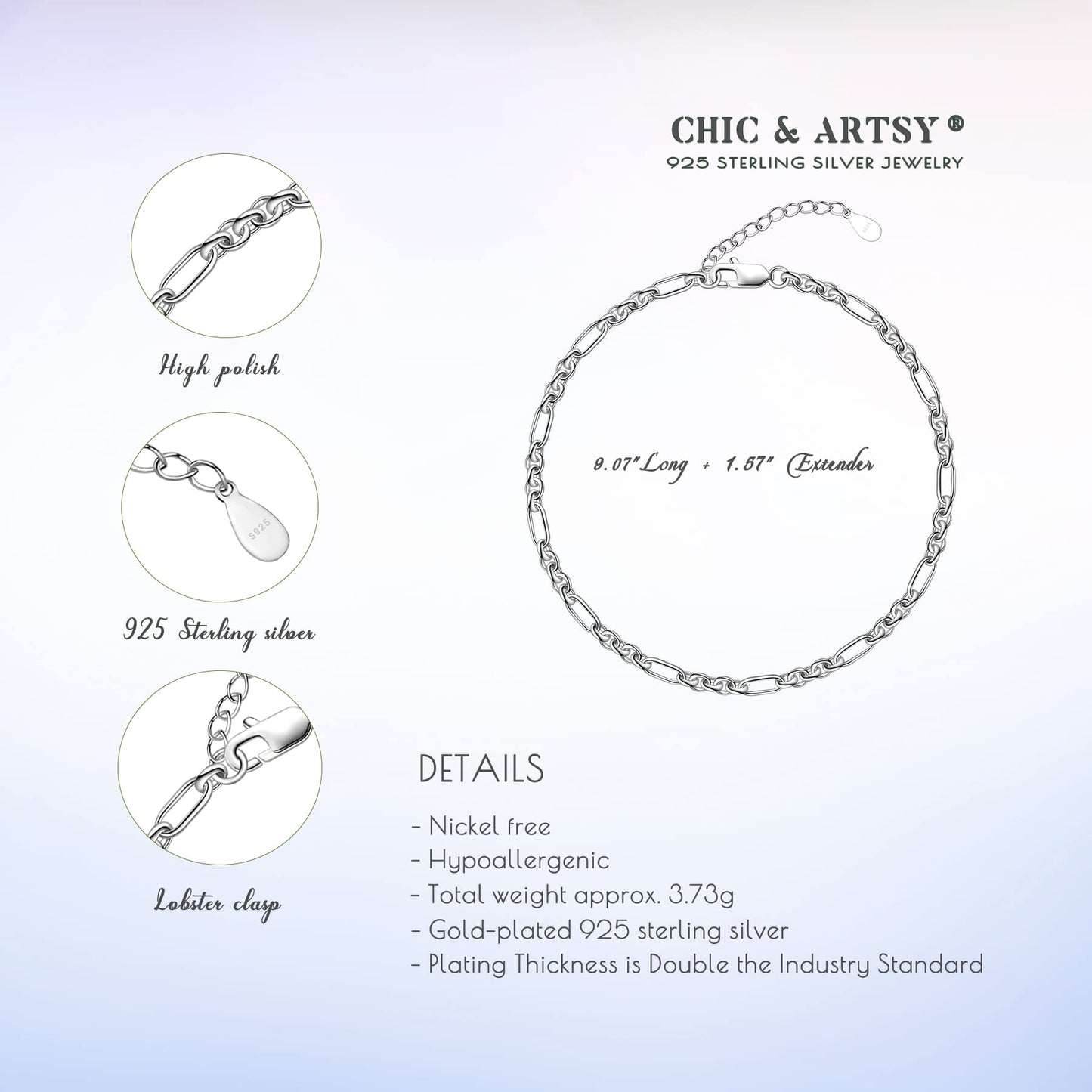 Anklets 925 Sterling Silver Paperclip Silver Ankle Bracelets