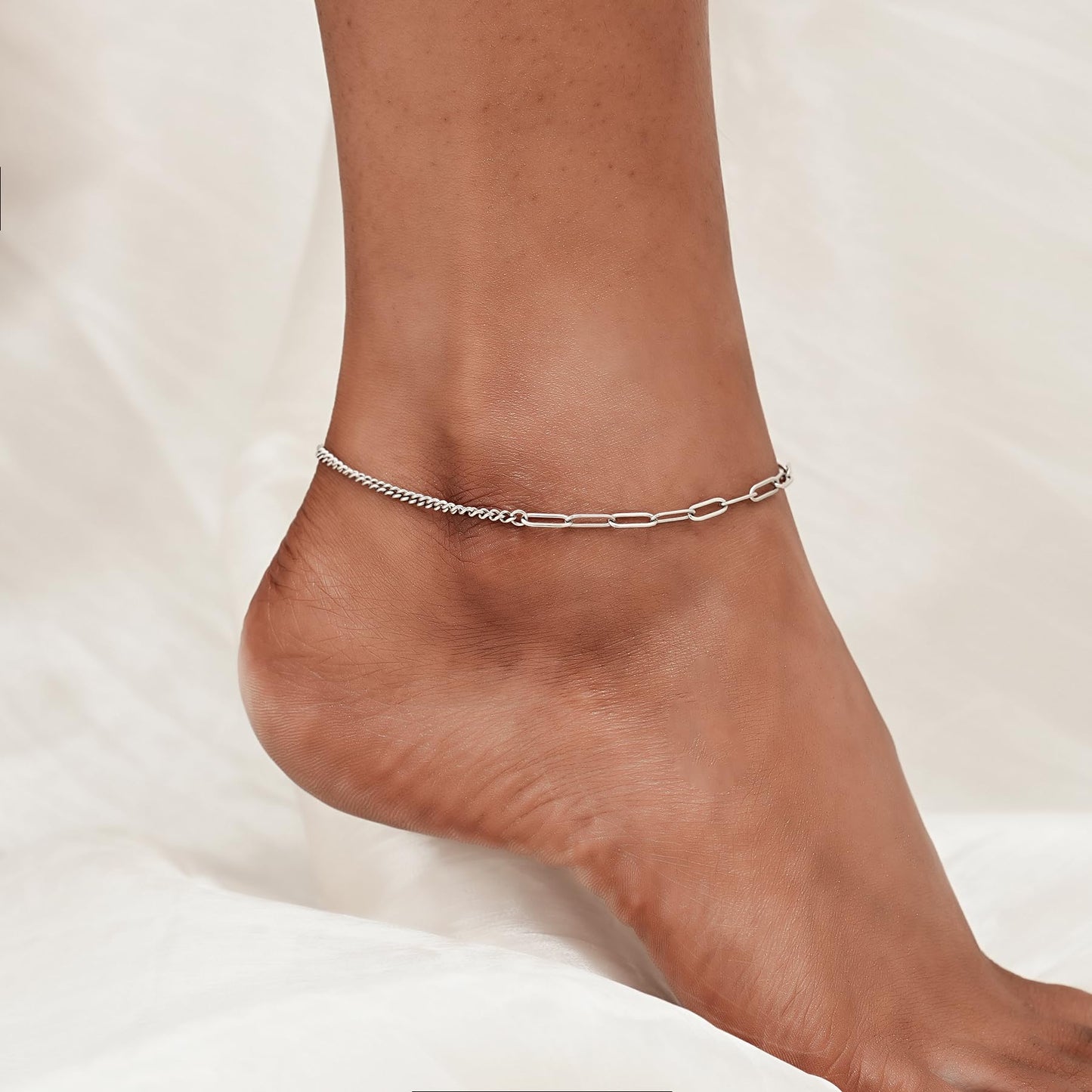 Anklet 925 Sterling Silver Italian Paperclip Link Chain Ankle Bracelet