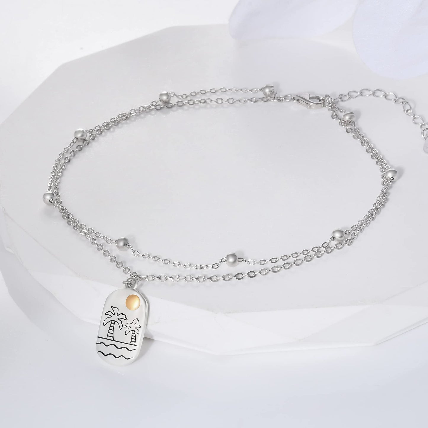 Palm Trees Ankle 925 Sterling Silver Ankle Bracelets for Women