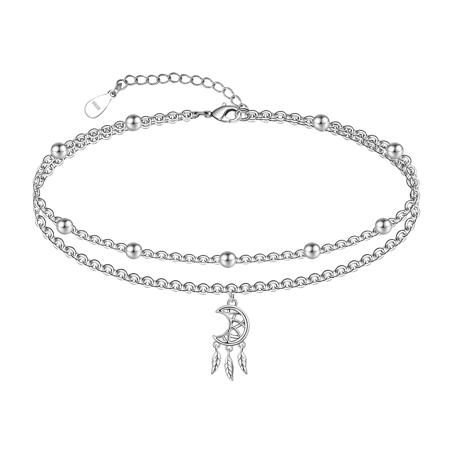 925 Sterling Silver Dream Catcher Anklets Dainty Moon Layered Anklet Bracelets
