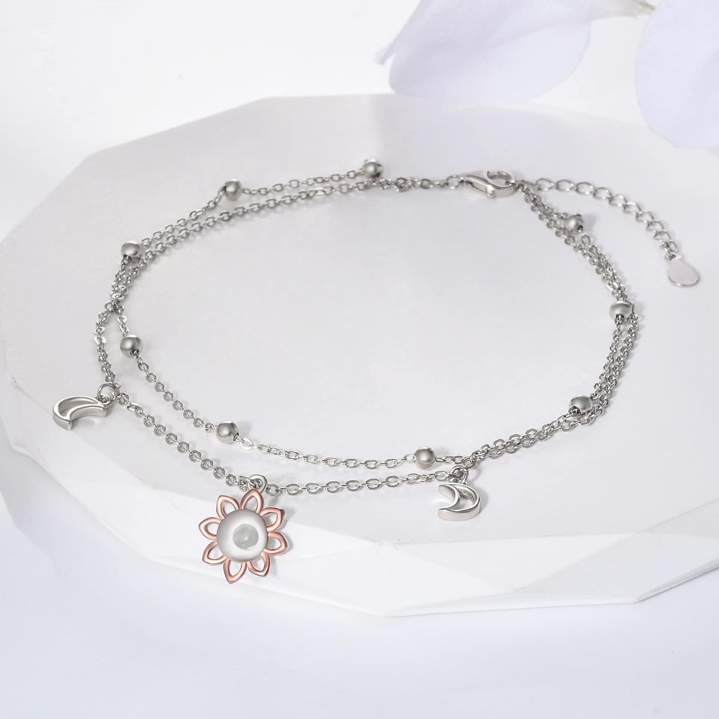 Ankle Bracelet for Women 925 Sterling Silver Lotus Flower Anklets