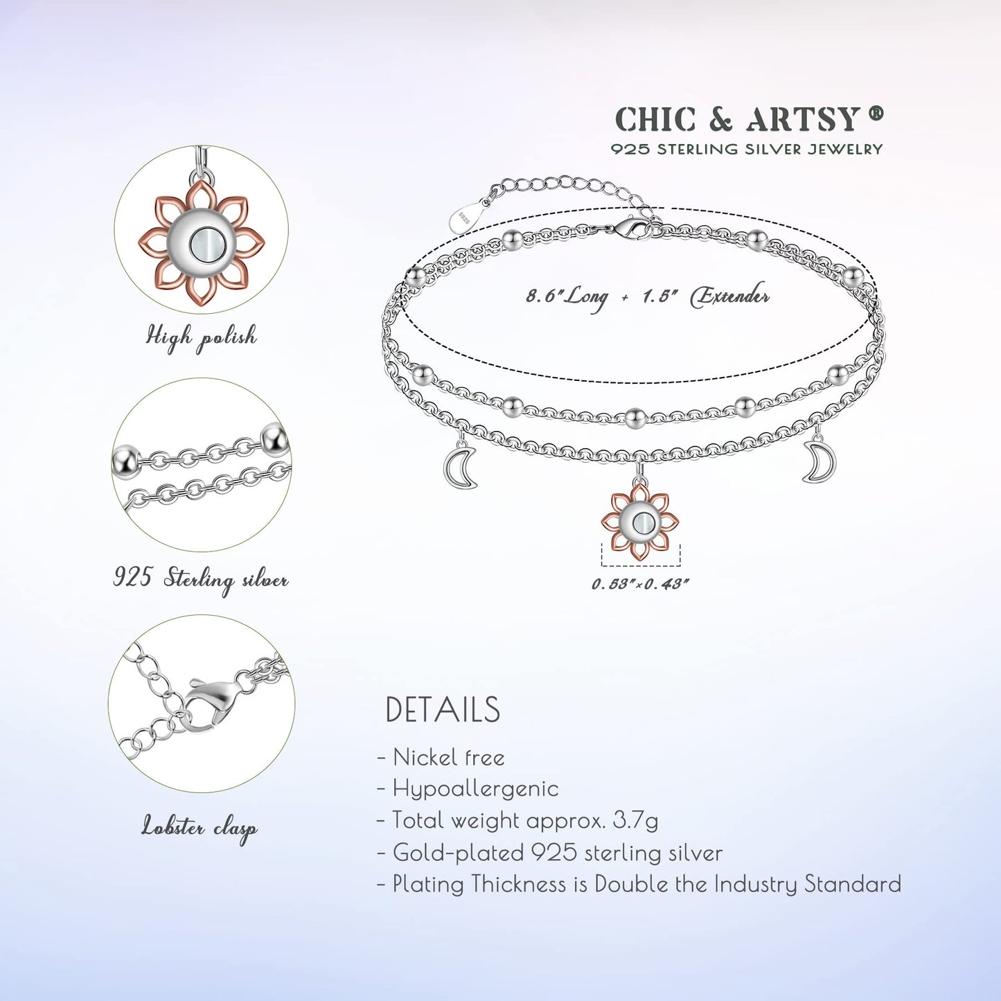 Ankle Bracelet for Women 925 Sterling Silver Lotus Flower Anklets