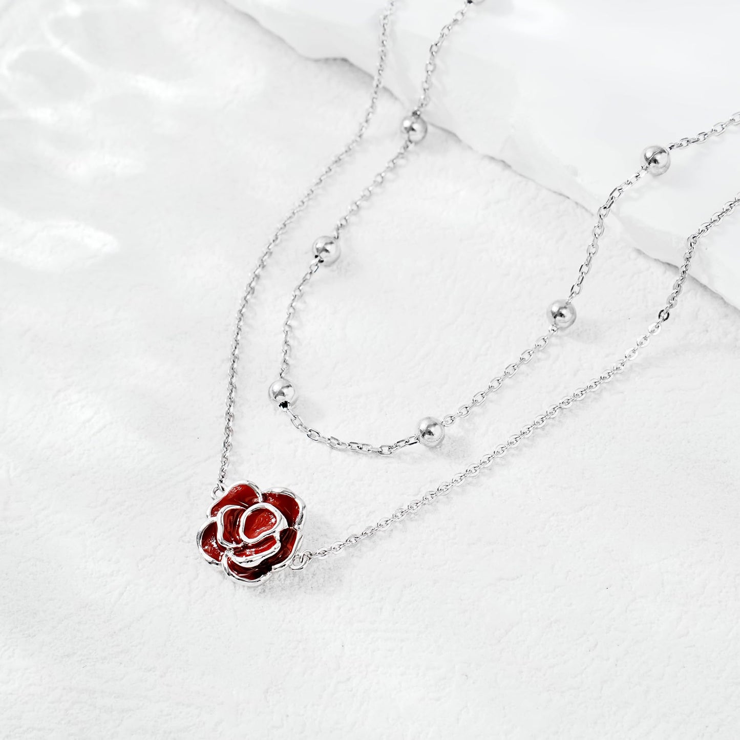 925 Sterling Silver Red Roses Ankle Dainty Layered Anklet Bracelet