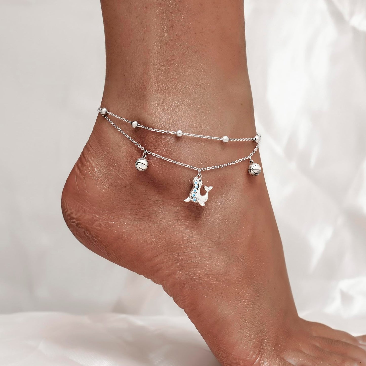Dolphin Anklets 925 Sterling Silver Dainty Layered Ankle Bracelet for Women