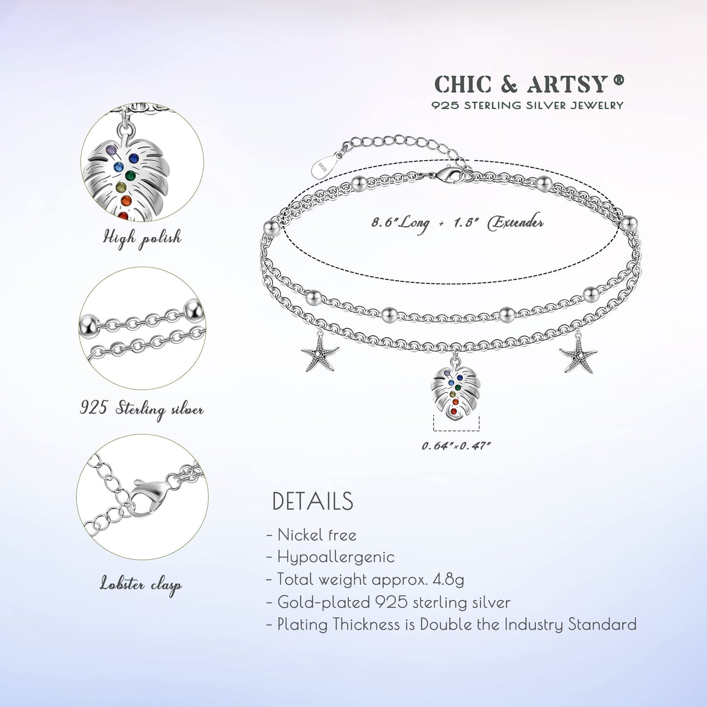Ankle Bracelet for Women 925 Sterling Silver Chakra Anklet Bracelets