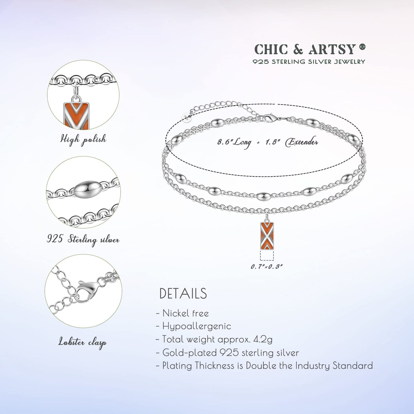Ankle Bracelet 925 Sterling Silver Boho Double Layer Anklets