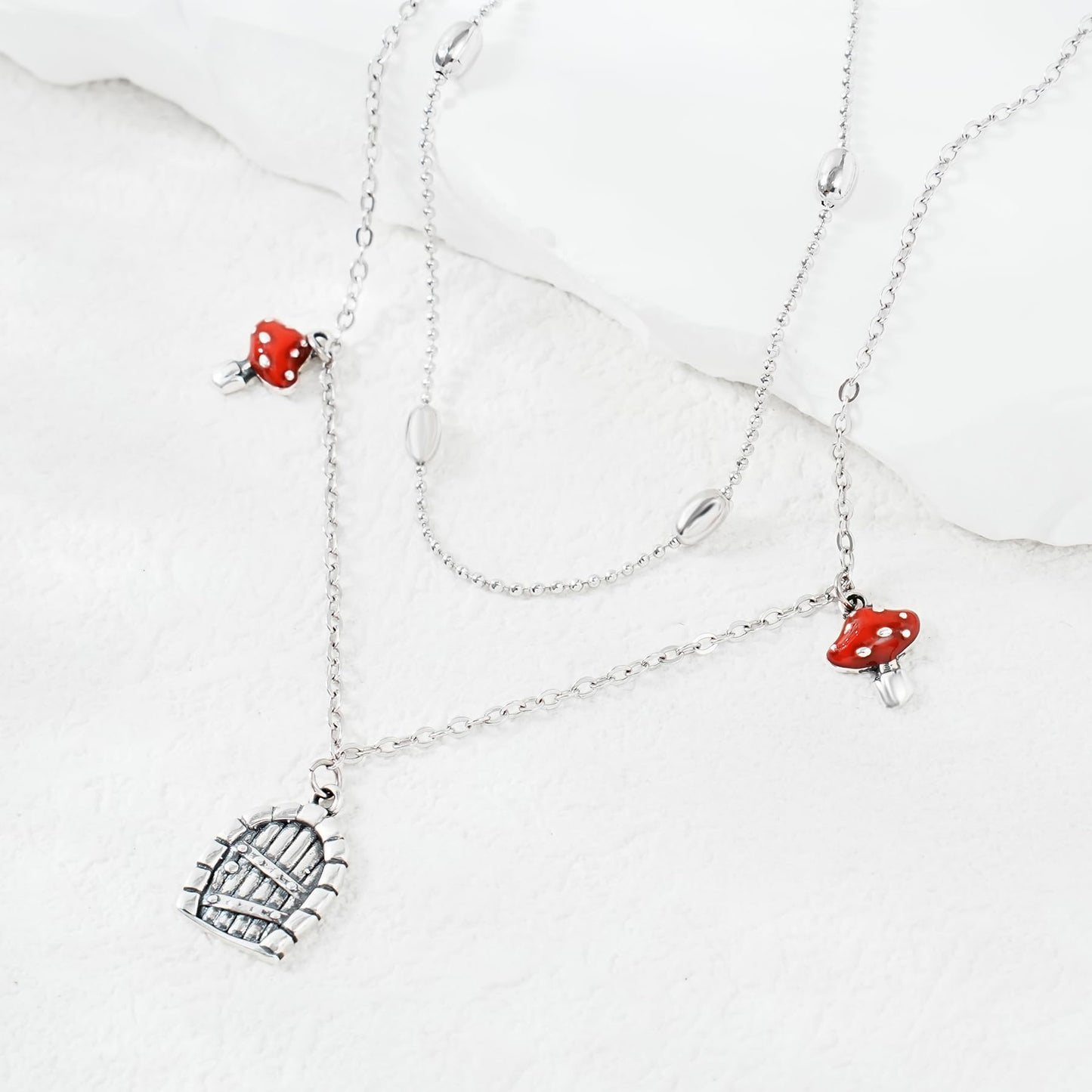 925 Sterling Silver Mushroom Anklet Bracelet - Boho Layered Anklet Bracelet for Women