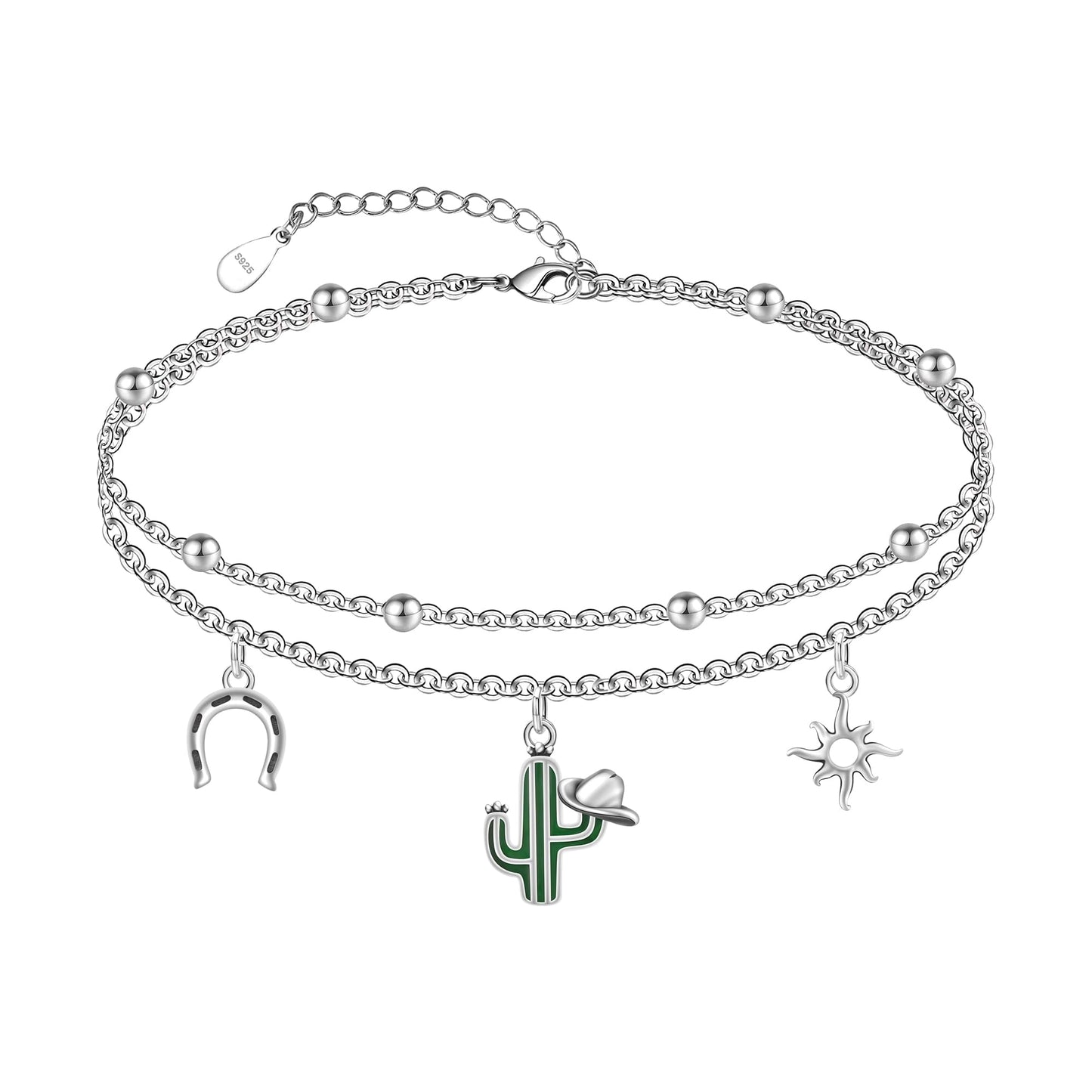 Ankle Bracelets for Women 925 Sterling Silver Cactus Anklet Bracelets