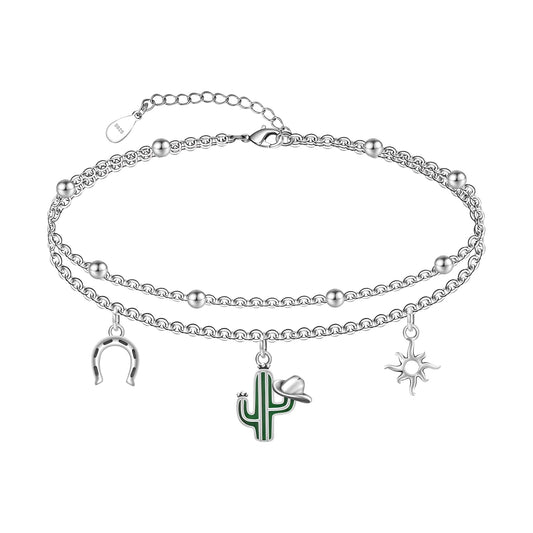 Ankle Bracelets for Women 925 Sterling Silver Cactus Anklet Bracelets