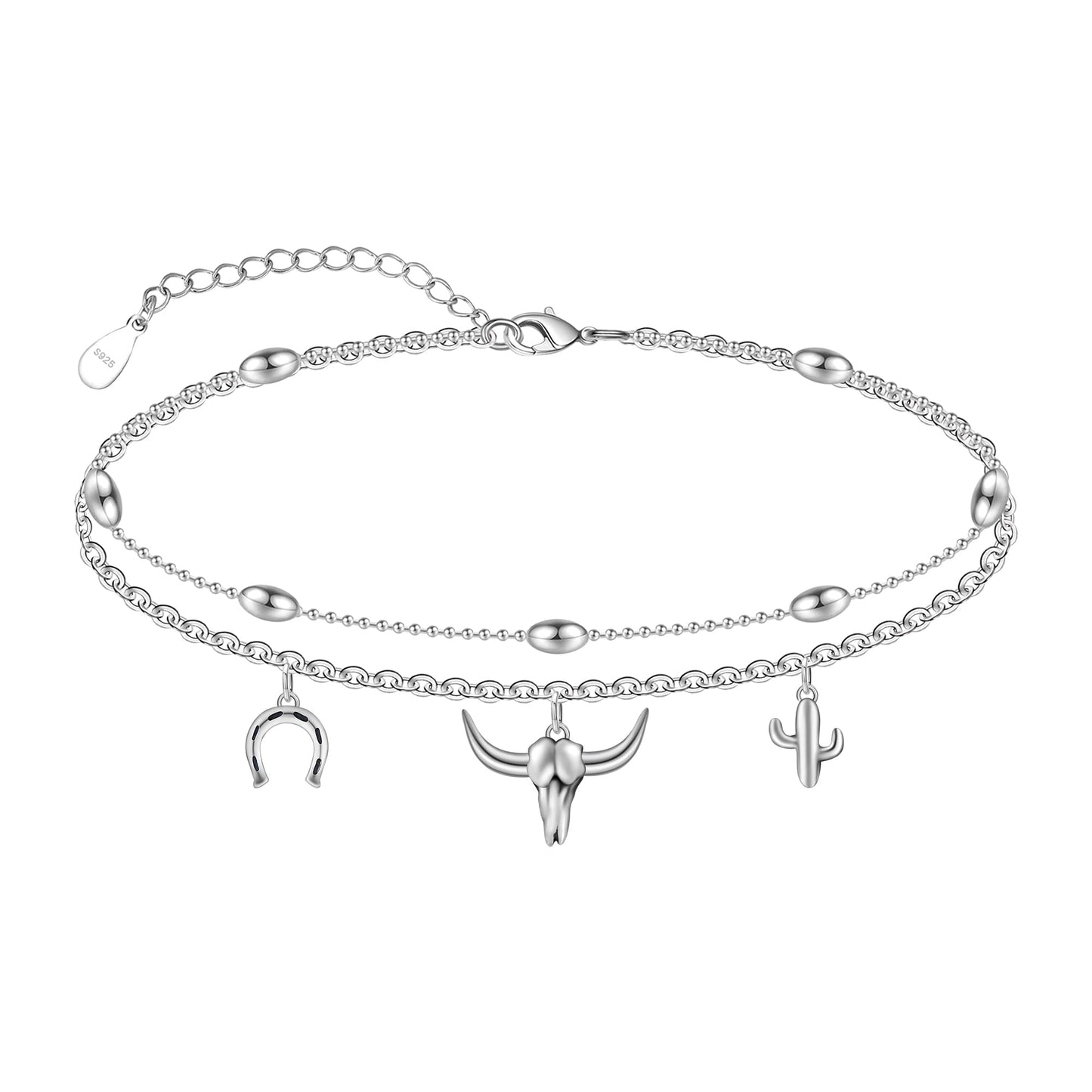 Bull Anklets 925 Sterling Silver Anklet - Adjustable Layered Anklet Bracelets