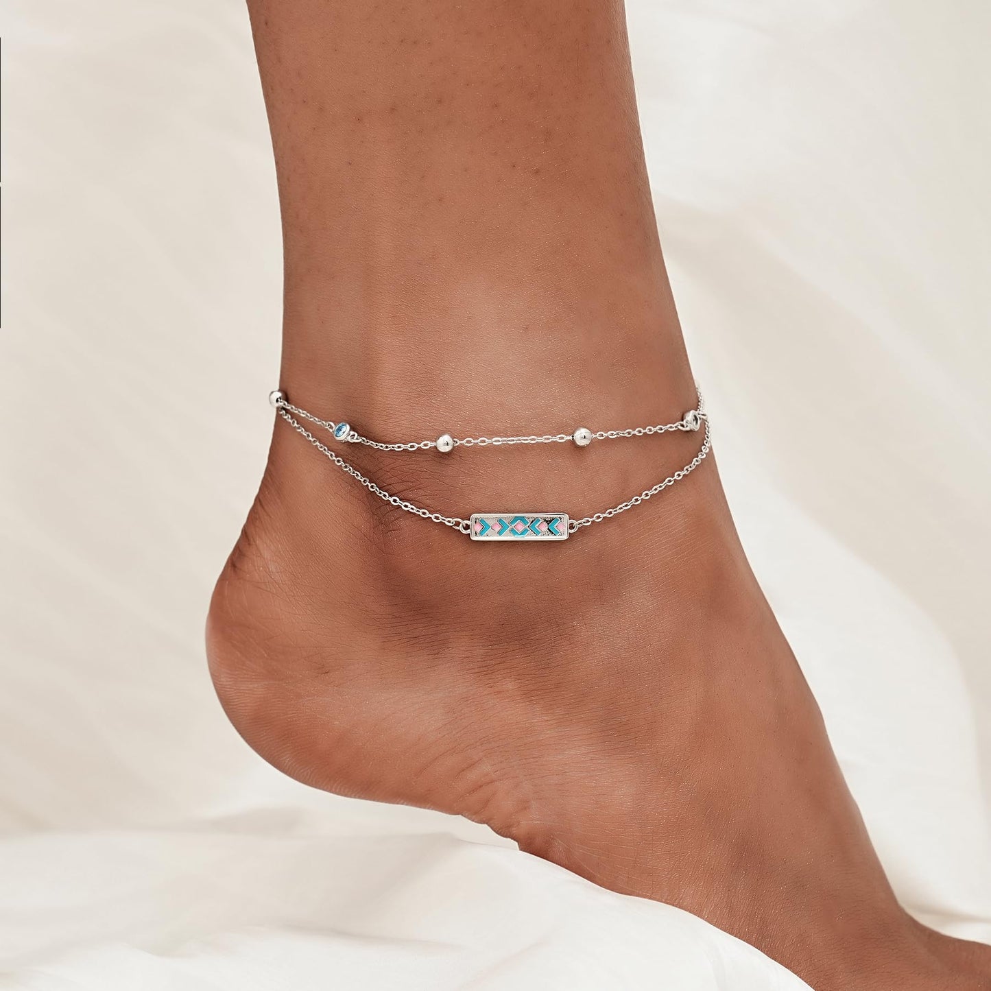 Bohemian Chevron Ankle Bracelet 925 Sterling Silver Boho Anklets