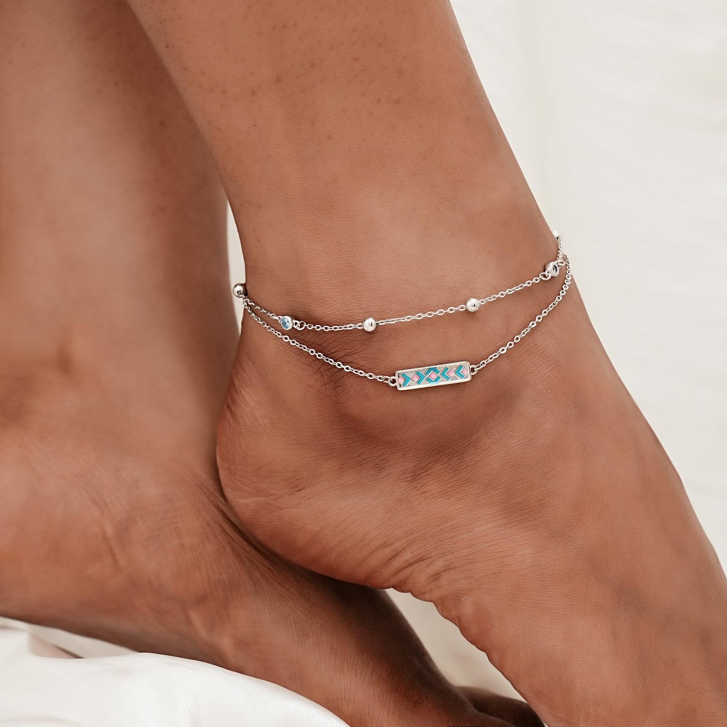 Bohemian Chevron Ankle Bracelet 925 Sterling Silver Boho Anklets