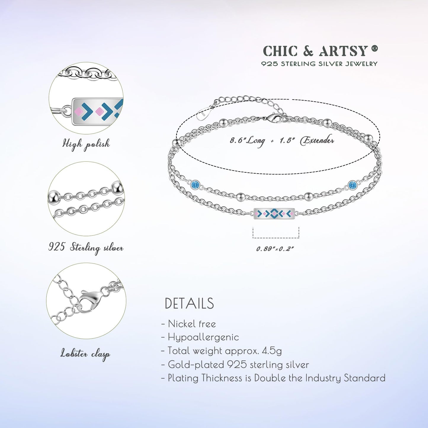 Bohemian Chevron Ankle Bracelet 925 Sterling Silver Boho Anklets