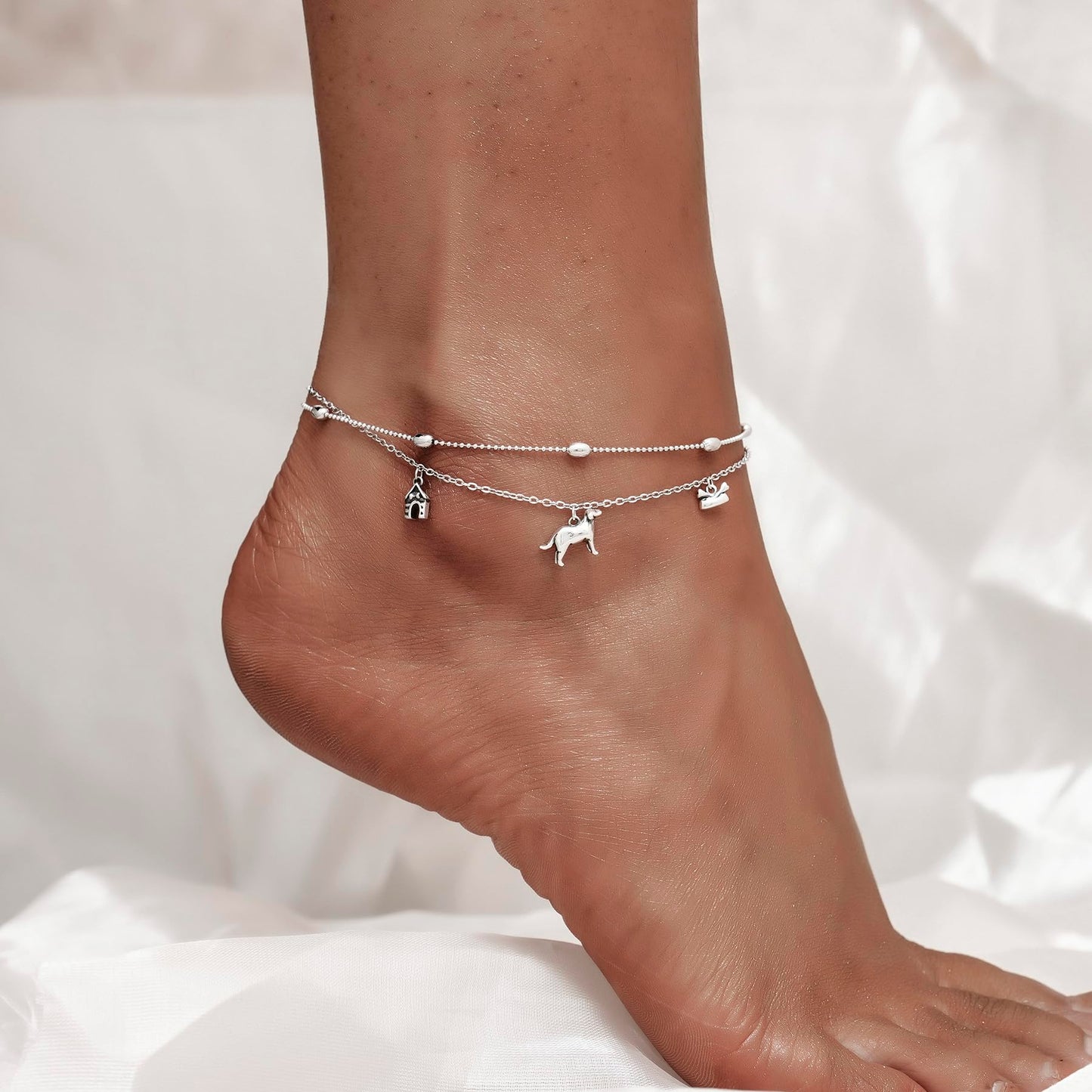 Dogs Ankle 925 Sterling Silver Ankle Bracelet for Women Dainty Layered Anklet Bracelet